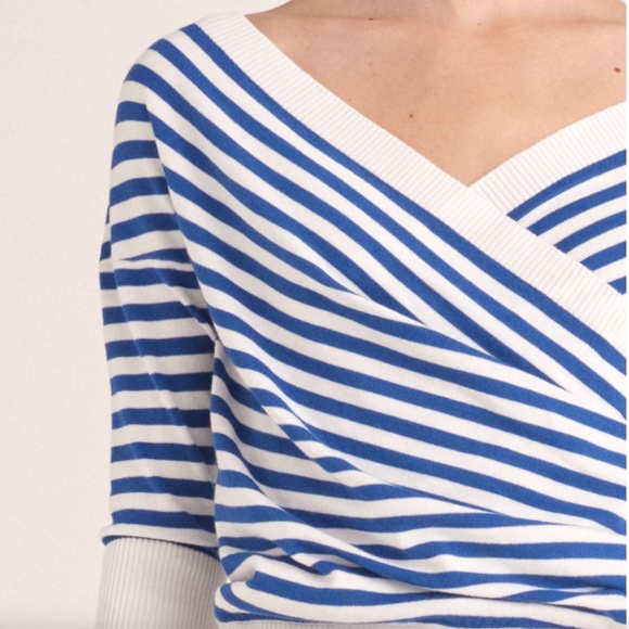 NWT Paisie Knitted Wrap Top In Marine Blue And White - Picture 5 of 13